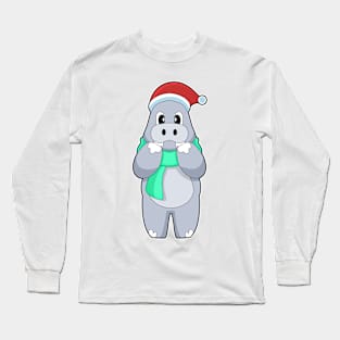 Hippo Christmas Scarf Long Sleeve T-Shirt